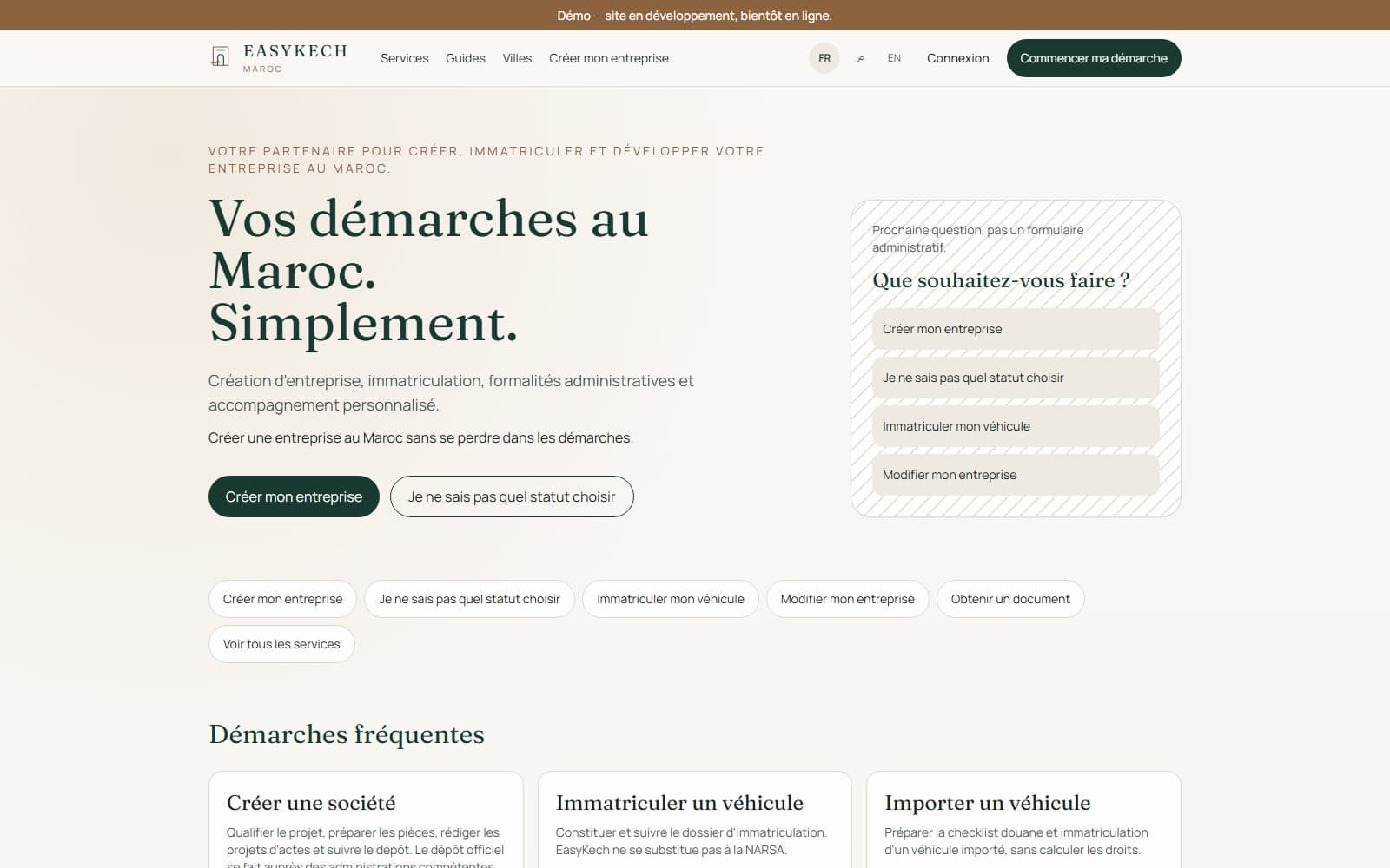 Page d’accueil du site EasyKech