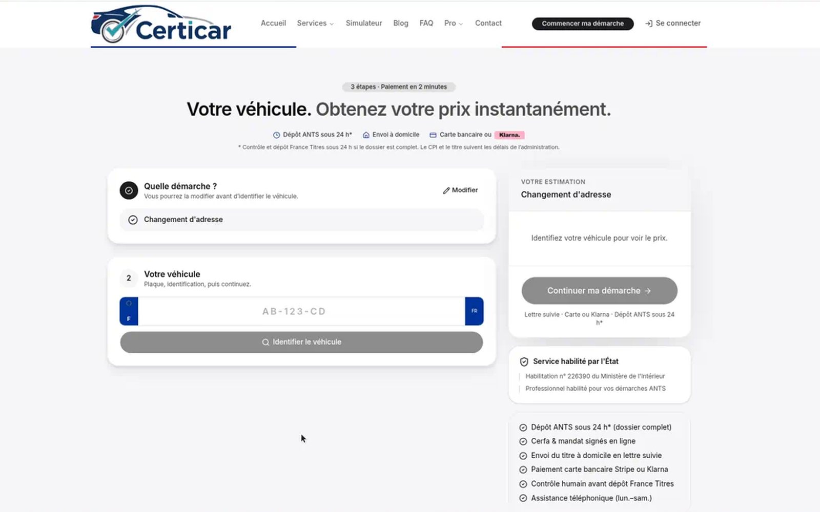 Certicar — carte grise en ligne — capture 1
