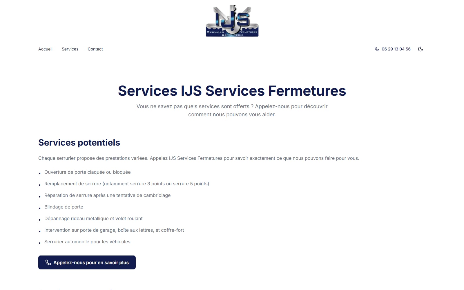 Services — ouverture, réparation, installation de sécurité.