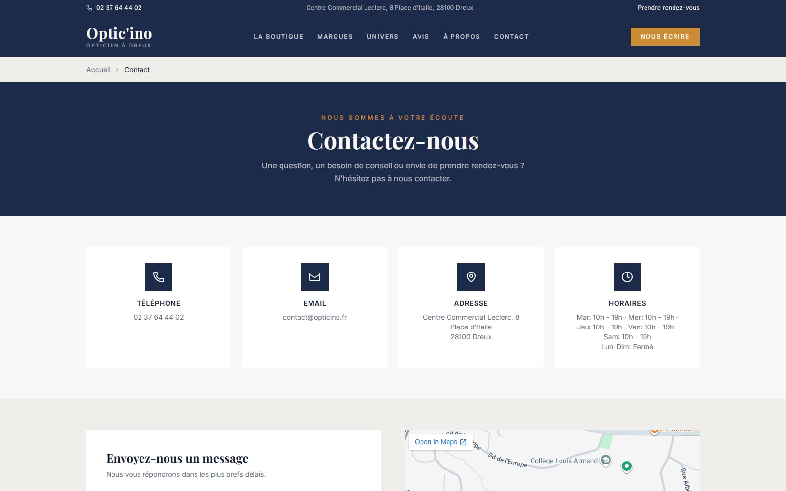 Contact — rendez-vous, horaires, 8 Place d’Italie.