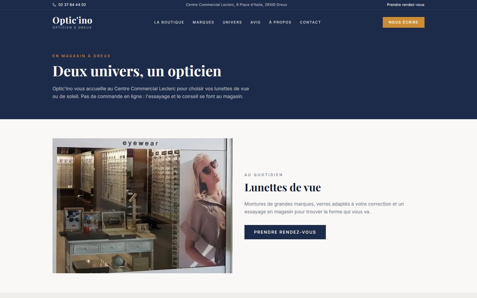 Univers — lunettes de vue et de soleil, à essayer en magasin.